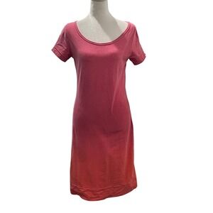 Peruvian Connection Dress Pink Ombre Cotton Knit Sheath XS Short Sleeve Midi